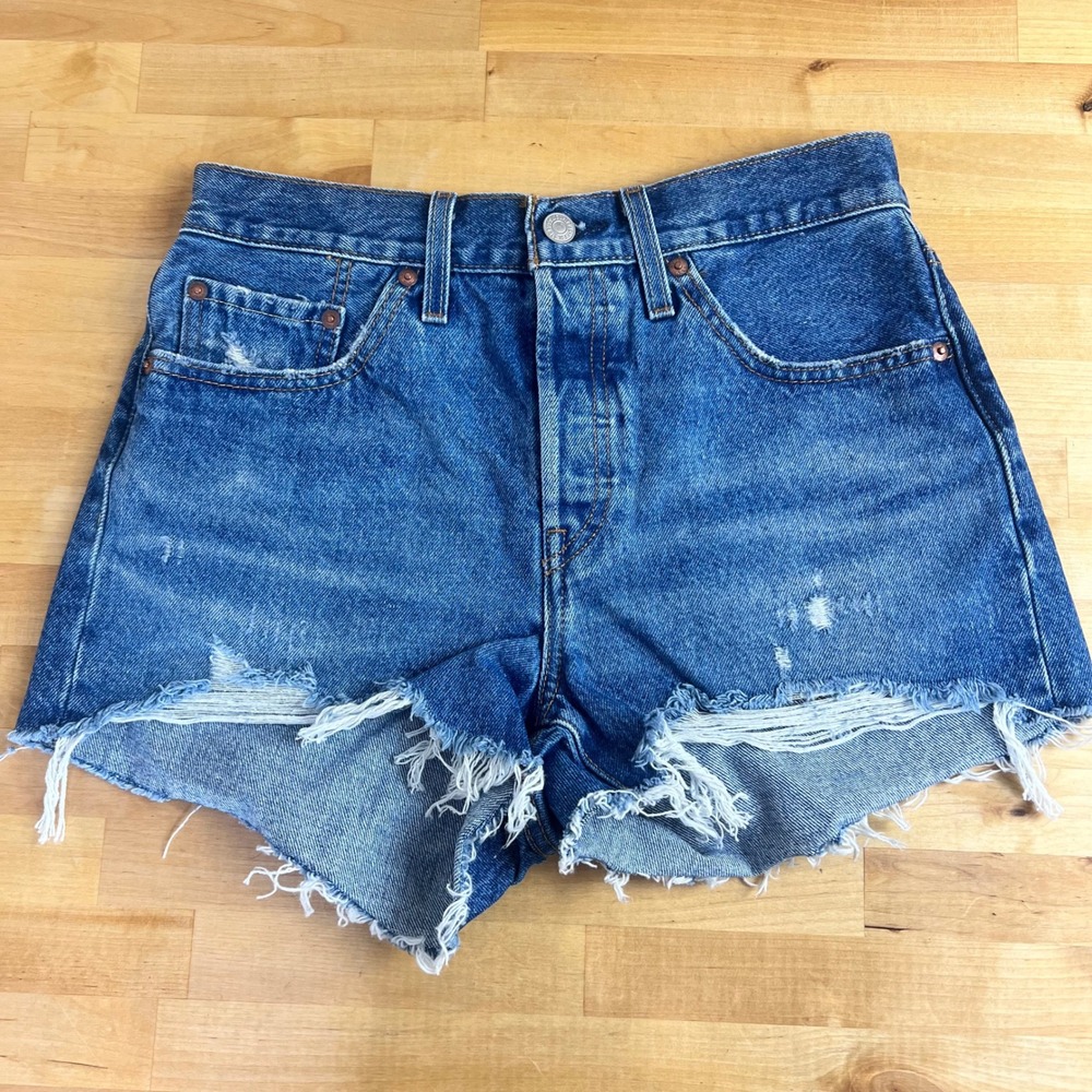 Levi's Denim Shorts 501 Original Womens Size 27 Blue Cut Off Distressed Premium